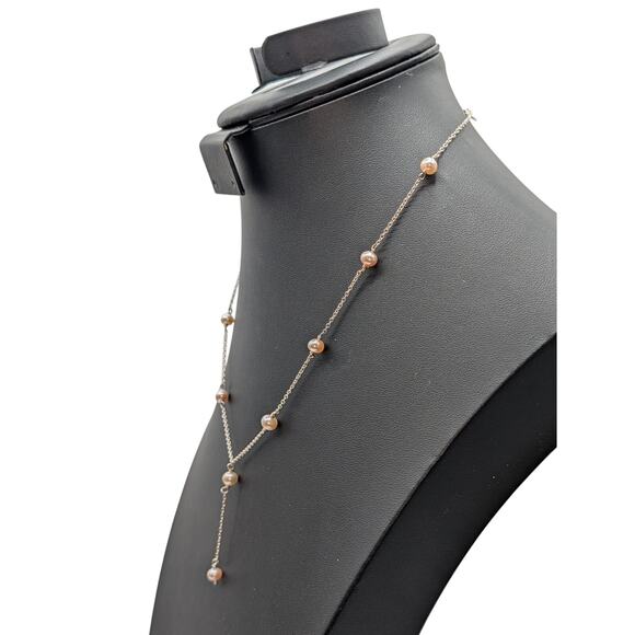 Genuine Pearl 925 Sterling Silver Chain 'Y' Drop 15.5"-18.5" Necklace - Picture 2 of 6